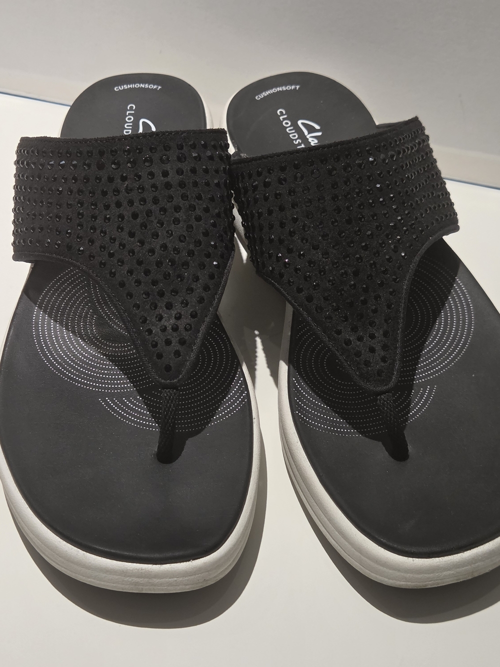 Cloudsteppers by Clarks Black Rhinestone Thong Sandals